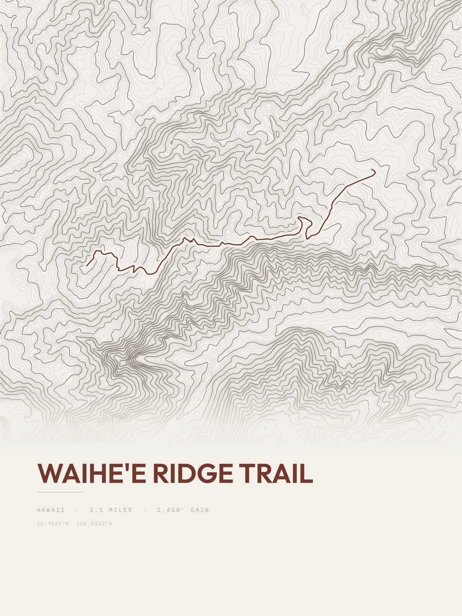 Waihe'e Ridge Trail Topographic print