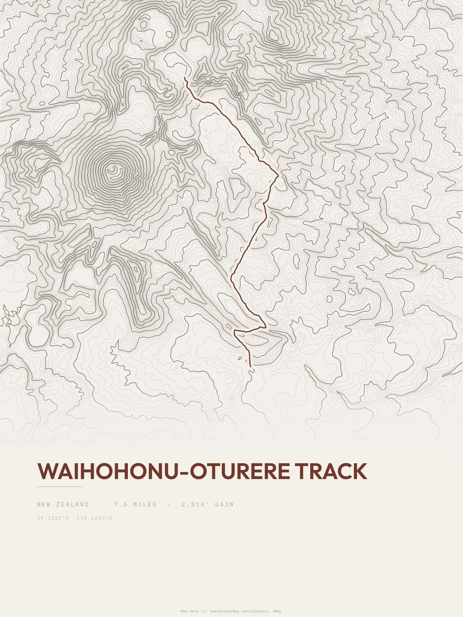 Waihohonu-Oturere Track topographic trail print