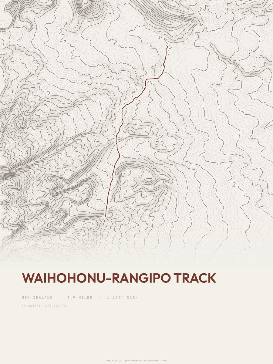 Waihohonu-Rangipo Track topographic trail print