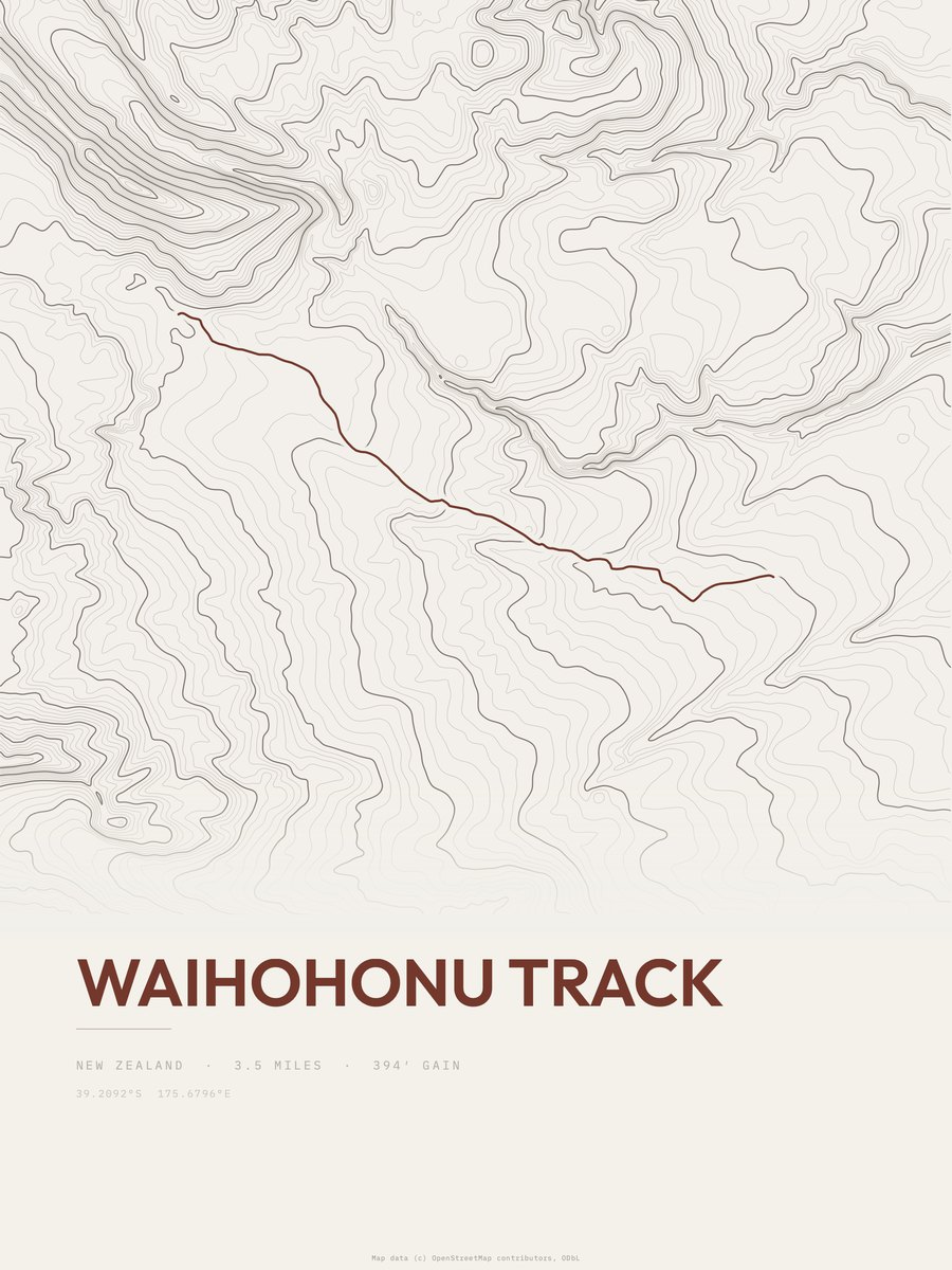 Waihohonu Track topographic trail print