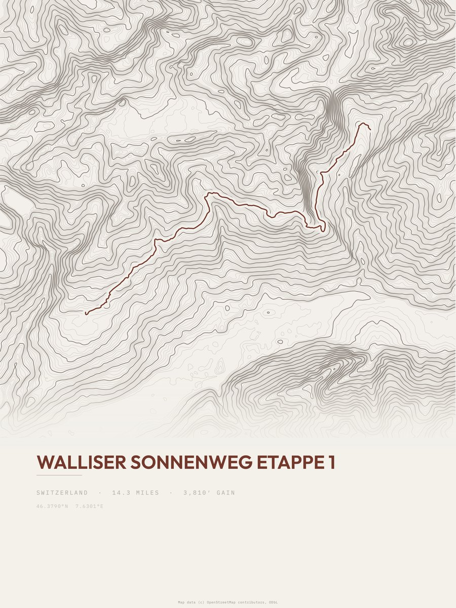 Walliser Sonnenweg topographic trail print