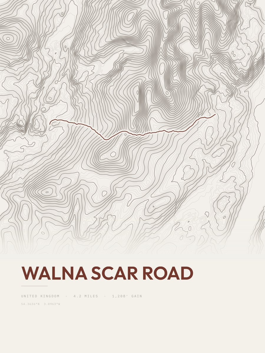 Walna Scar Road topographic trail print