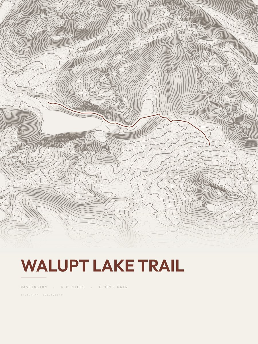 Walupt Lake Trail Topographic print