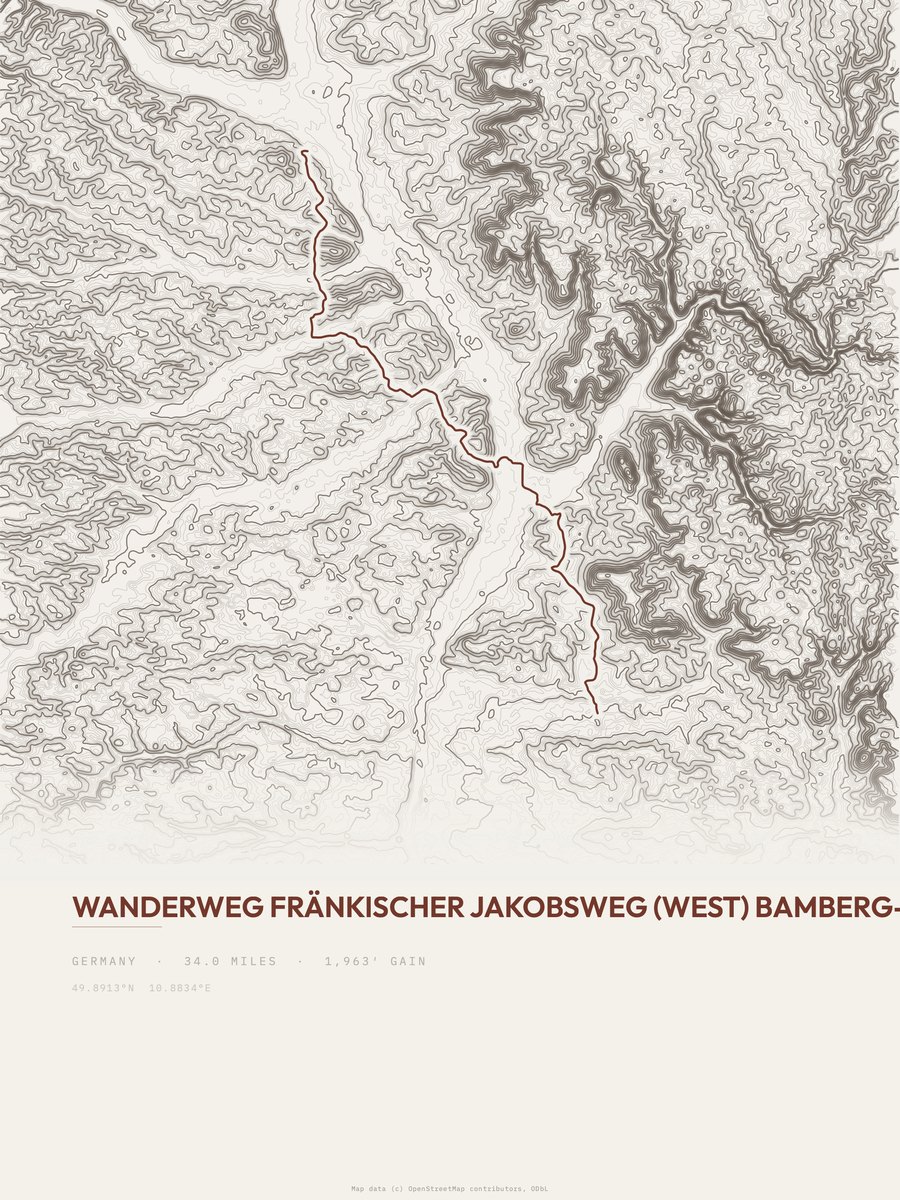 Fränkischer Jakobsweg topographic trail print