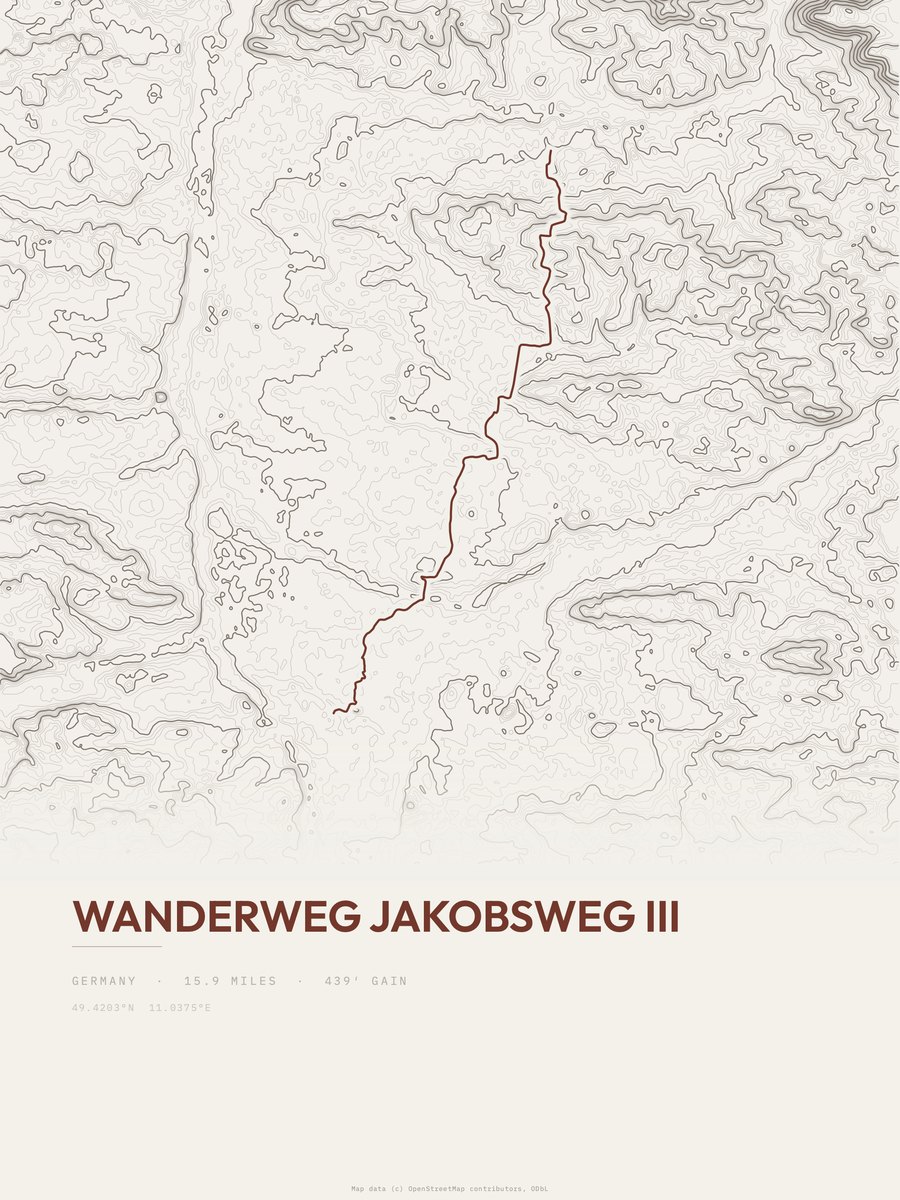 Wanderweg Jakobsweg III topographic trail print