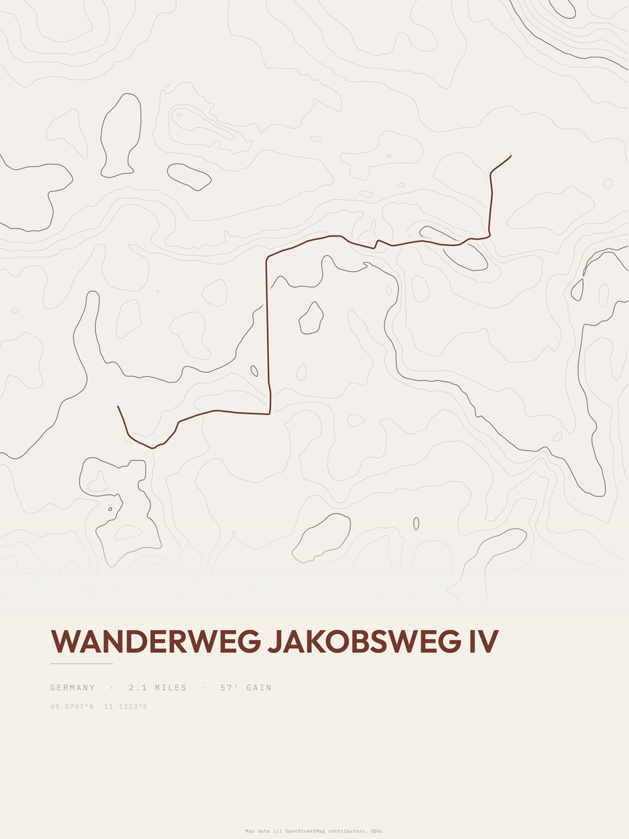 Wanderweg Jakobsweg IV topographic trail print