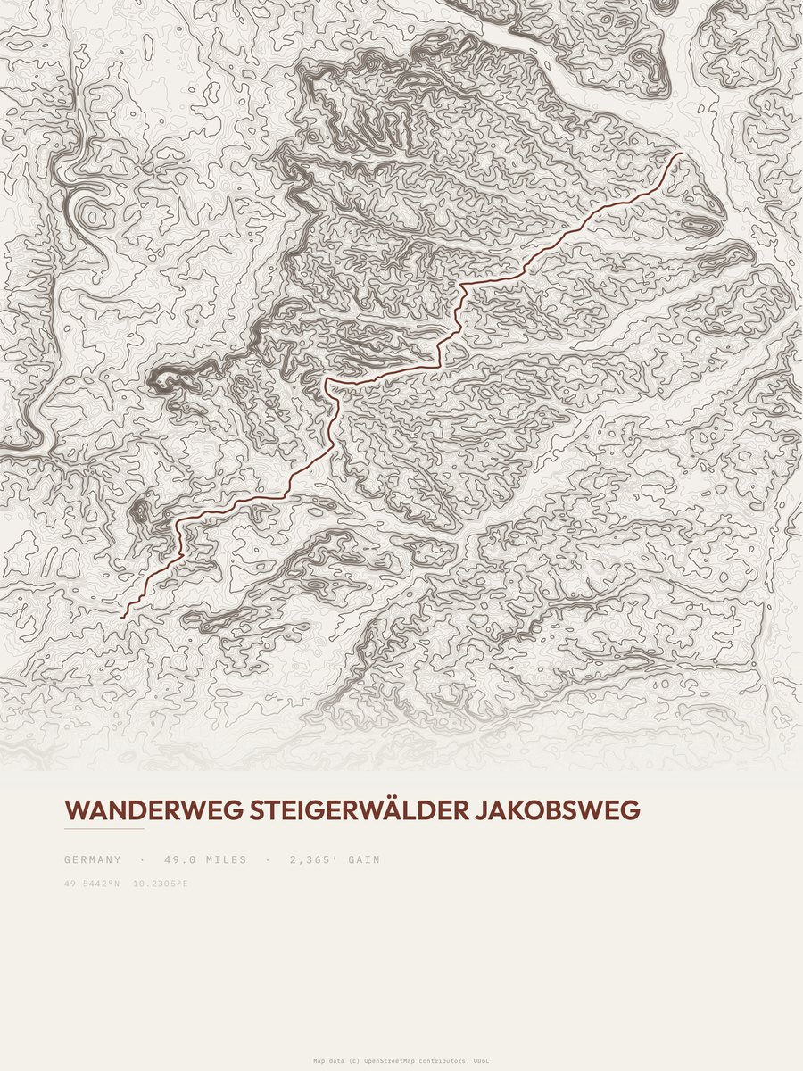 Steigerwälder Jakobsweg Topographic print