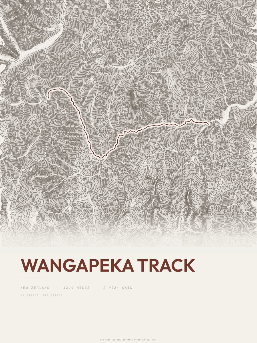 Wangapeka Track topographic trail print