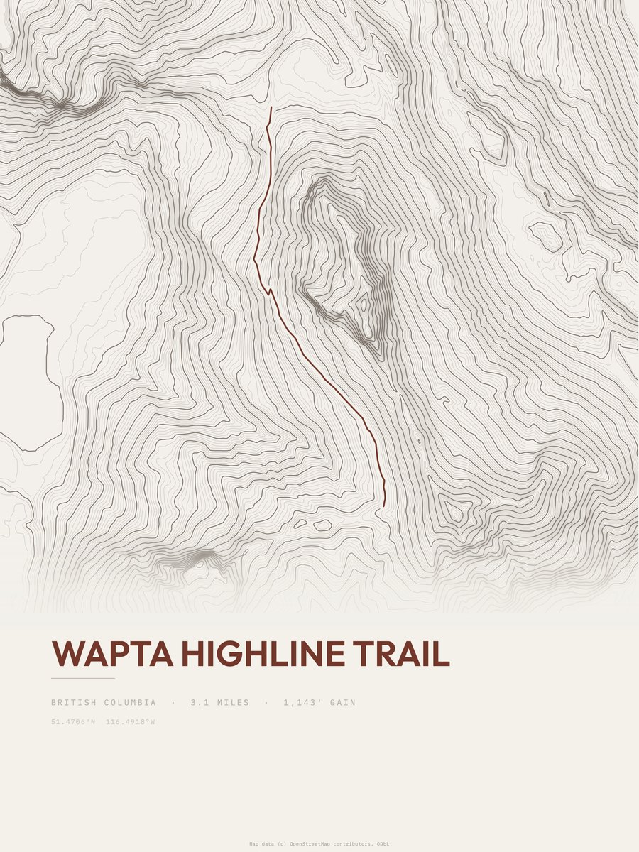 Wapta Highline Trail Topographic print