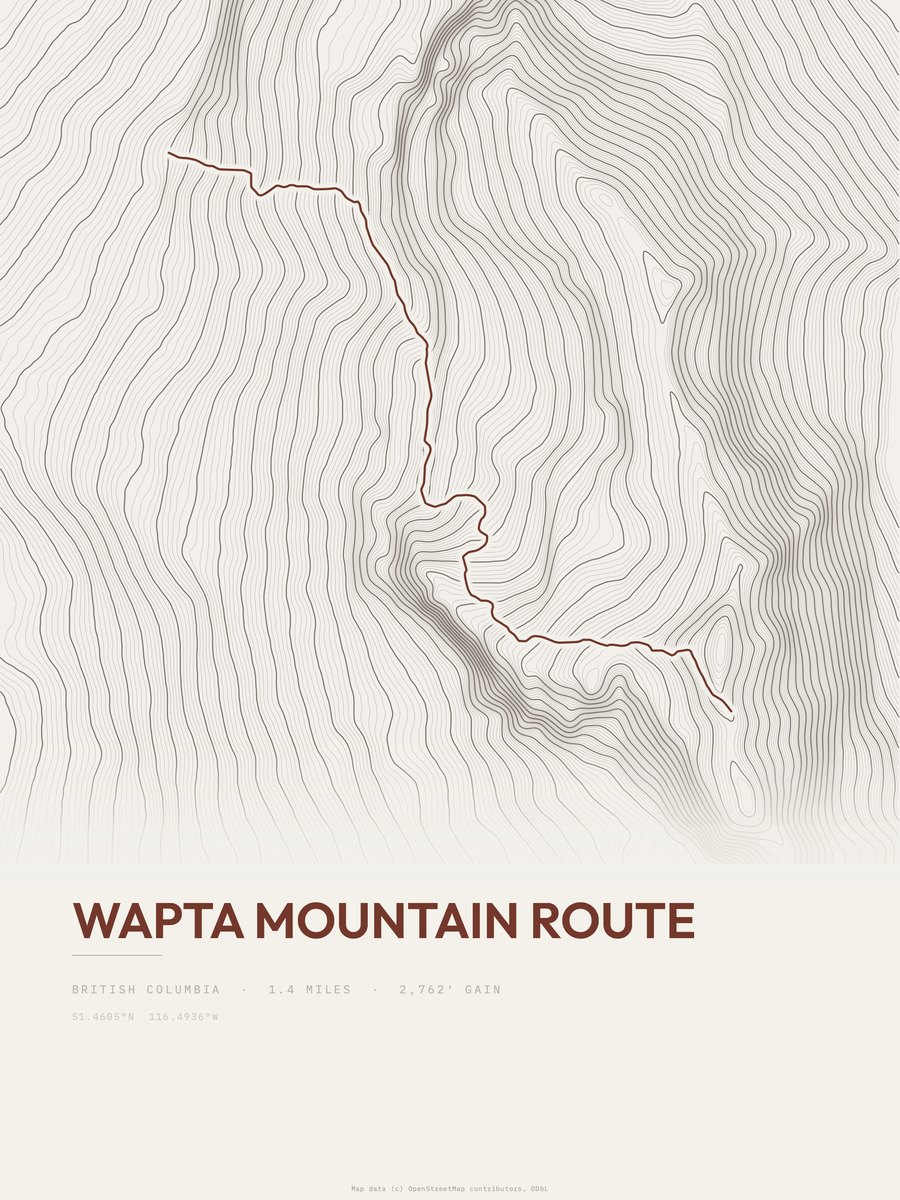 Wapta Mountain Route topographic trail print