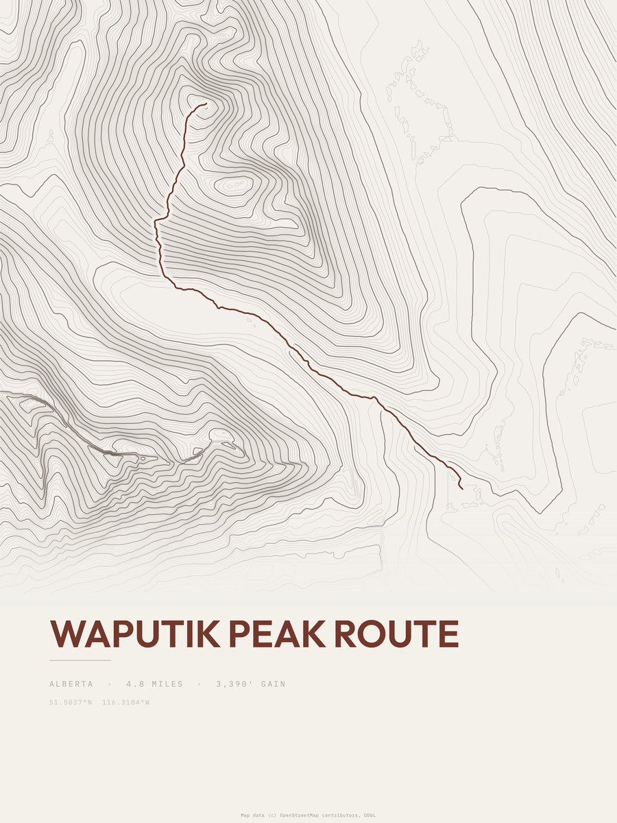 Waputik Peak Route topographic trail print
