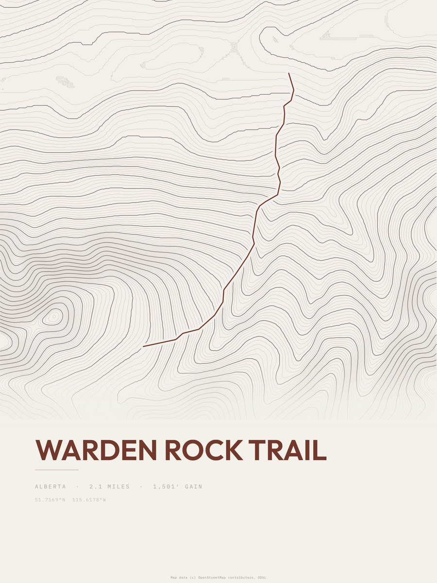 Warden Rock Trail Topographic print