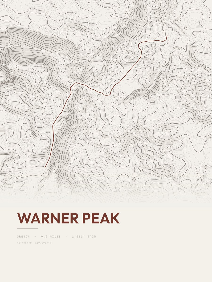 Warner Peak topographic trail print