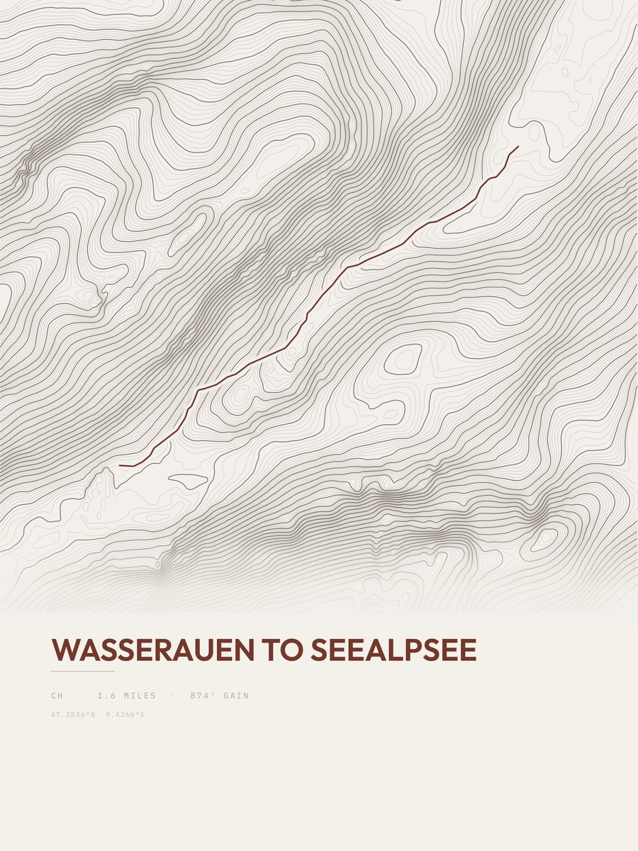 Wasserauen to Seealpsee topographic trail print