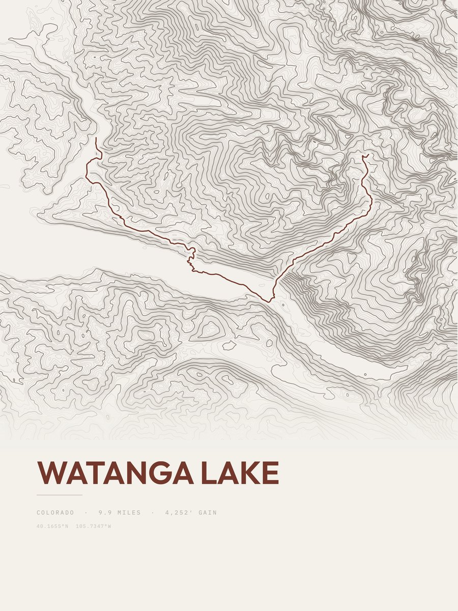 Watanga Lake topographic trail print