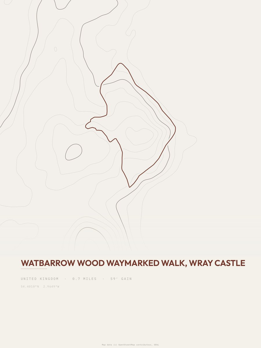 Watbarrow Wood Waymarked Walk topographic trail print