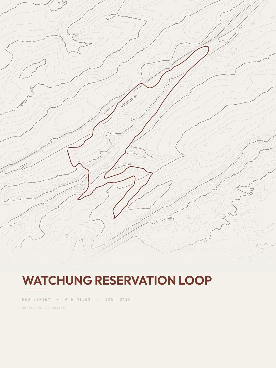 Watchung Reservation Loop topographic trail print