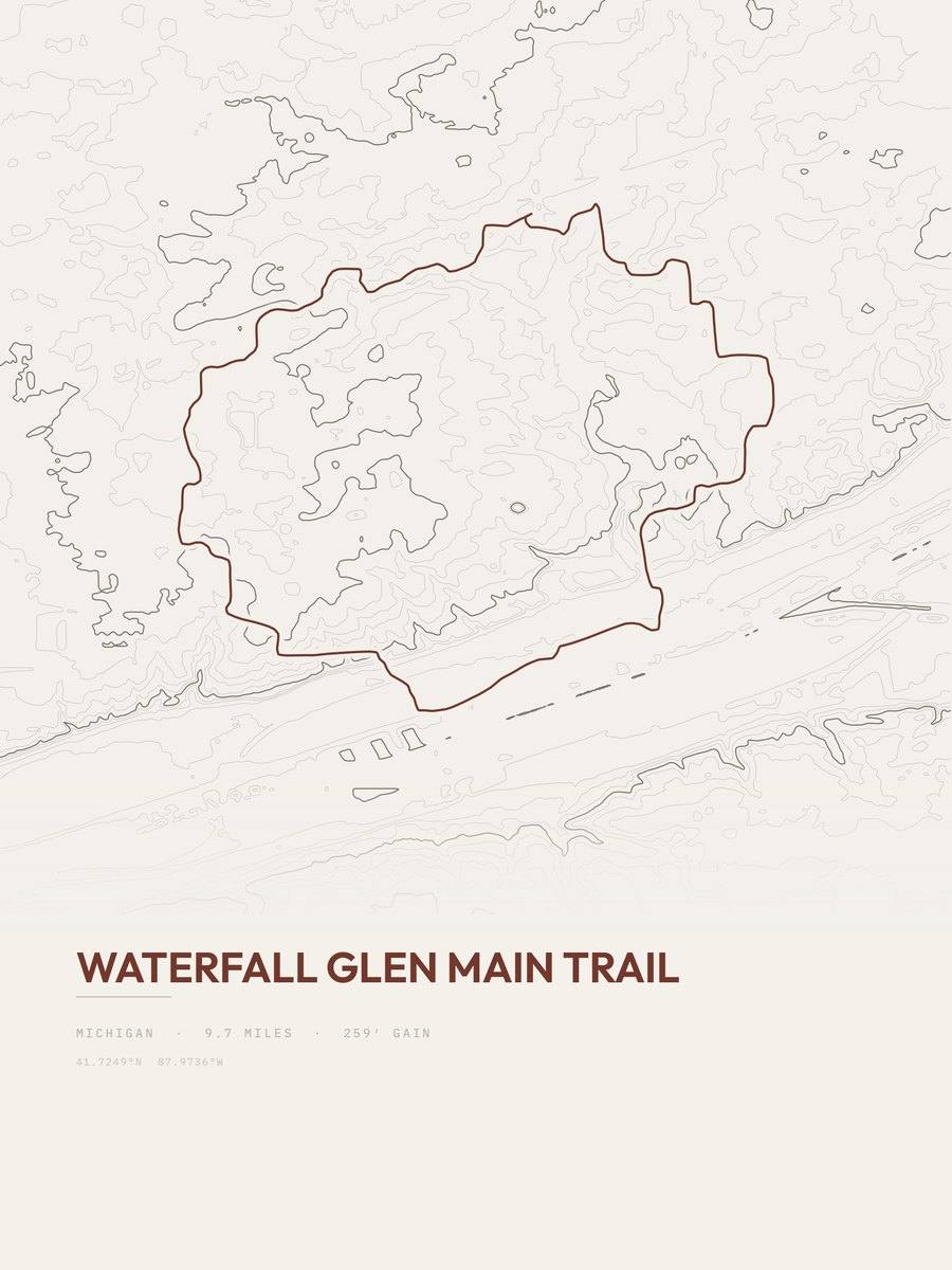 Waterfall Glen Main Trail topographic trail print