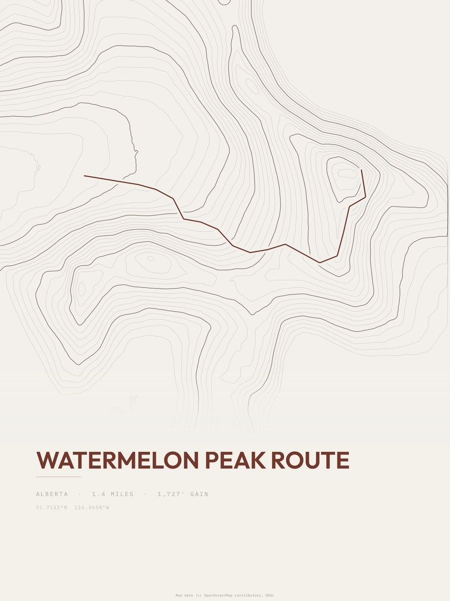 Watermelon Peak Route Topographic print