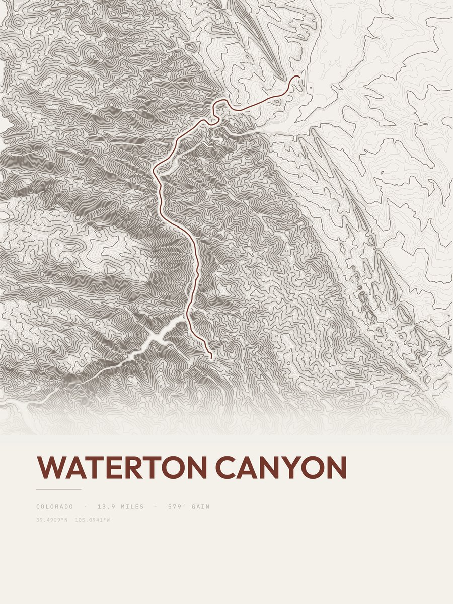 Waterton Canyon topographic trail print