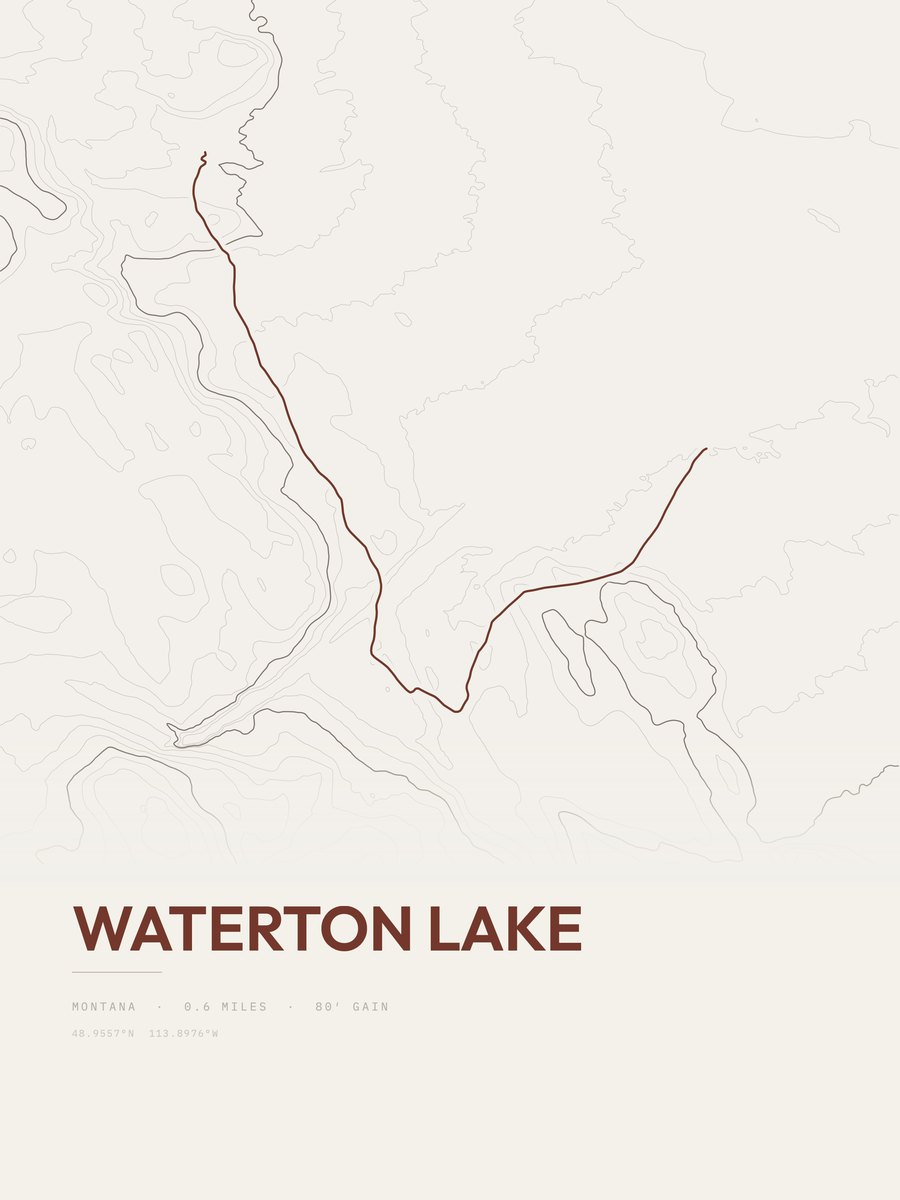 Waterton Lake topographic trail print