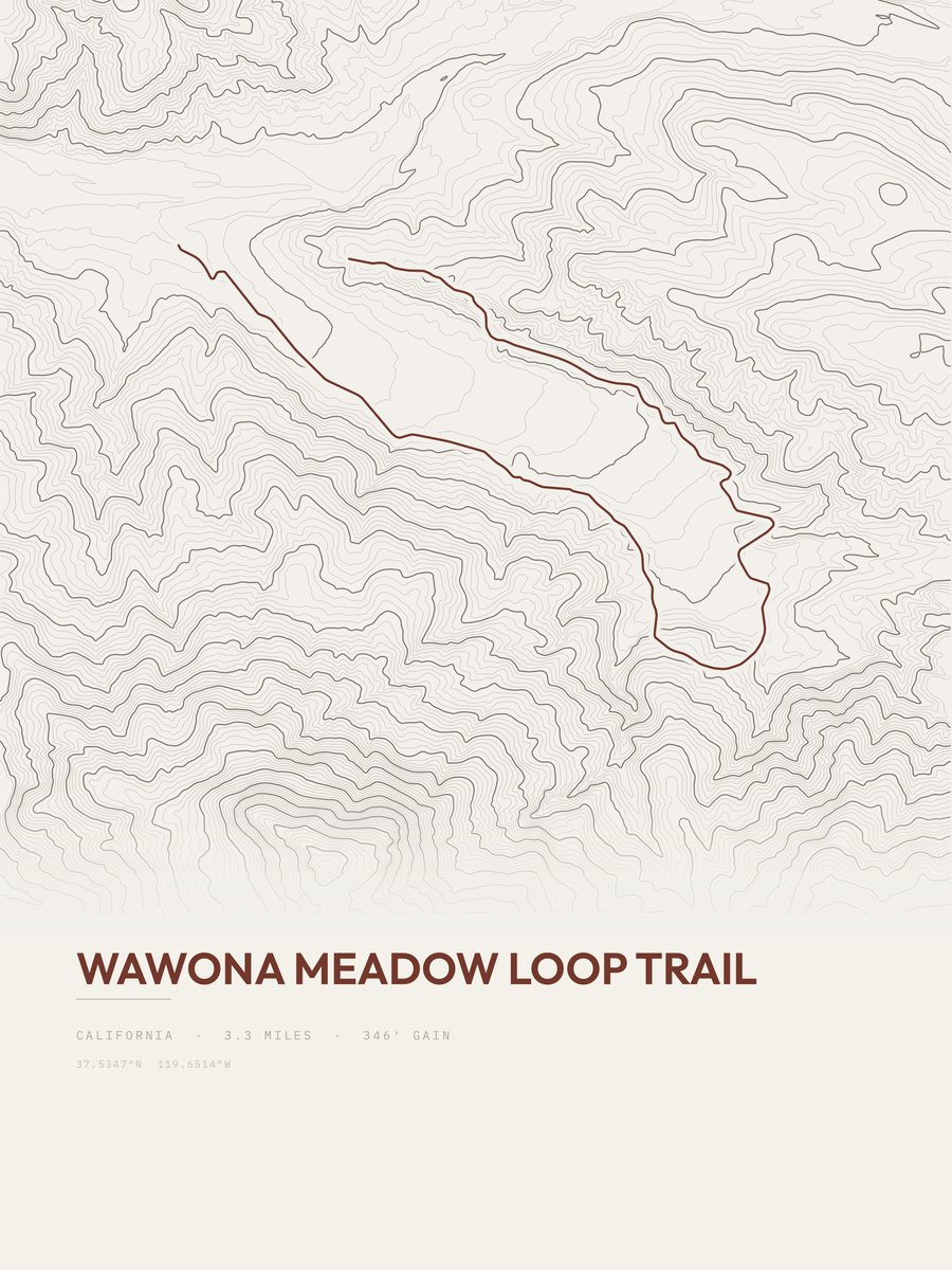 Wawona Meadow Loop Trail topographic trail print