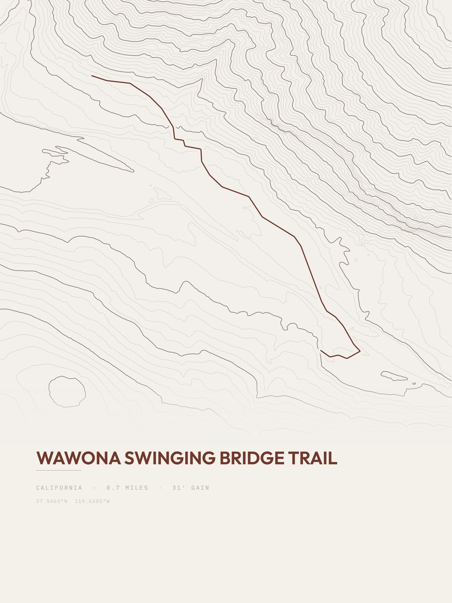 Wawona Swinging Bridge Trail Topographic print