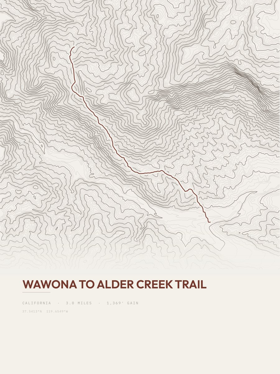 Wawona to Alder Creek Trail topographic trail print