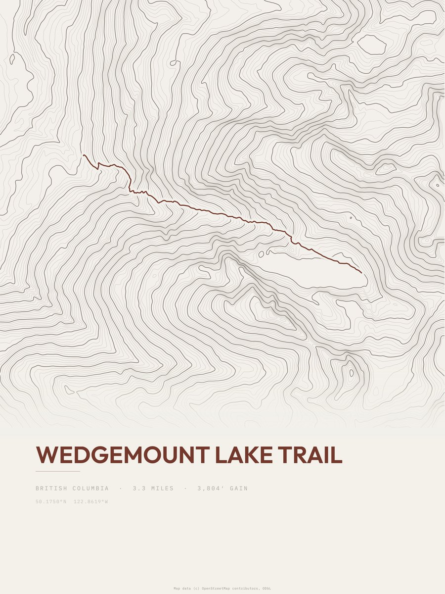 Wedgemount Lake Trail Topographic print