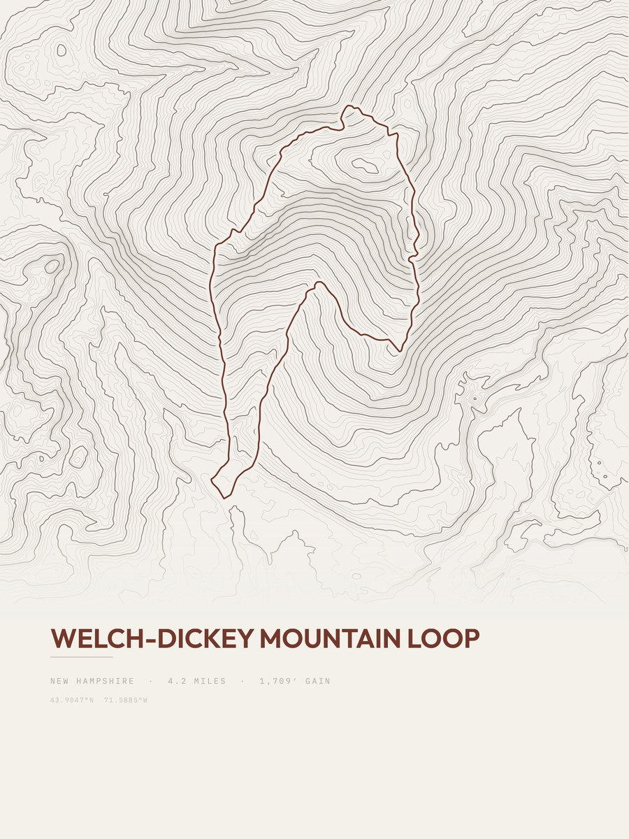Welch-Dickey Mountain Loop topographic trail print