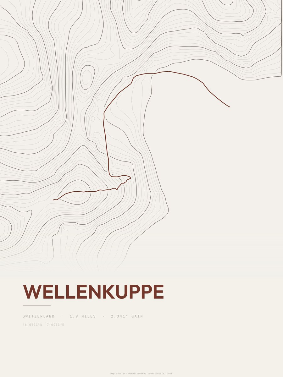 Wellenkuppe topographic trail print