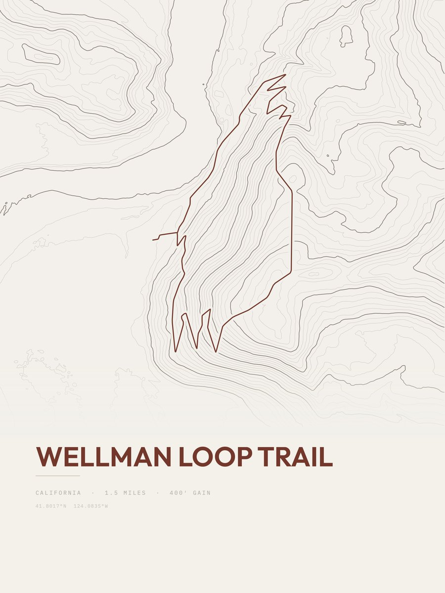Wellman Loop Trail topographic trail print