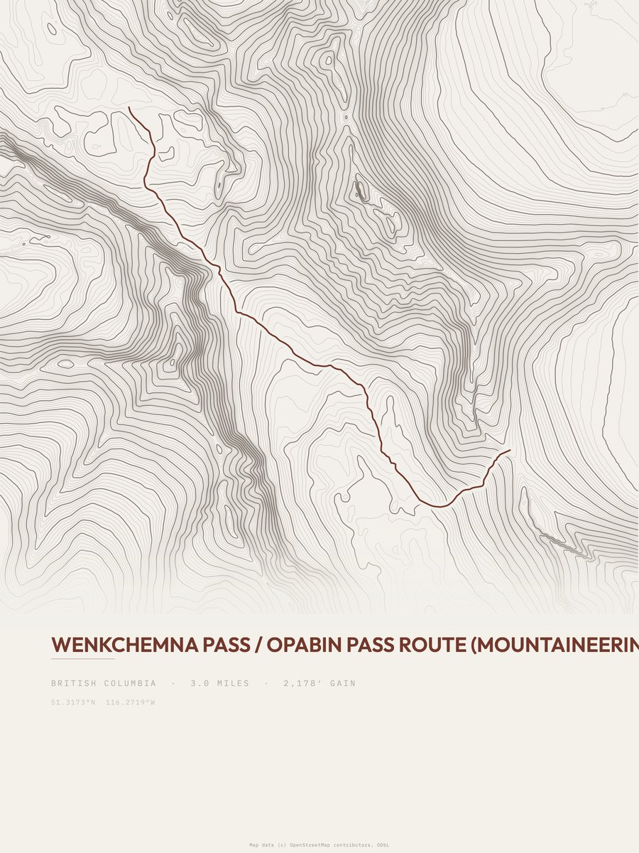 Wenkchemna Pass to Opabin Pass Topographic print