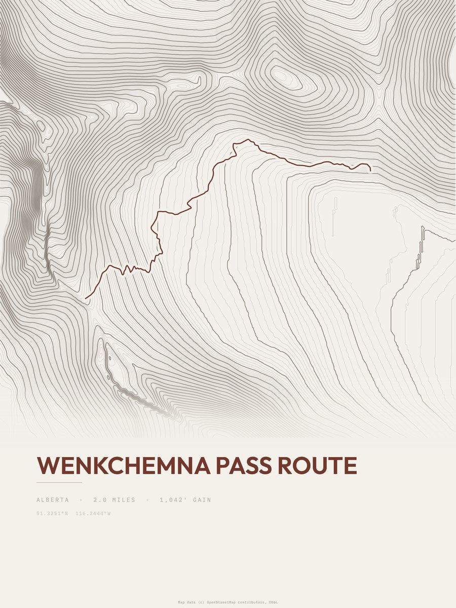 Wenkchemna Pass Route Topographic print