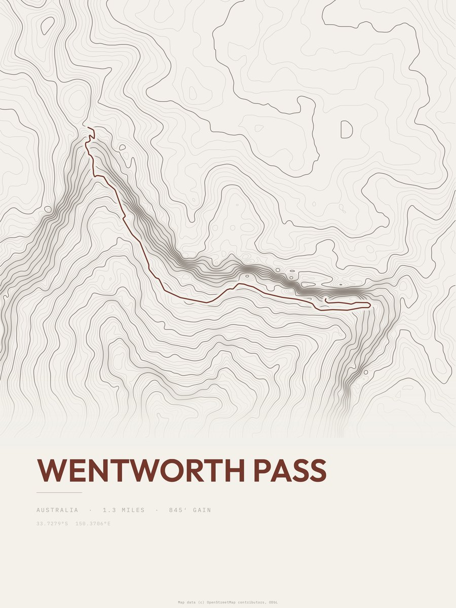 Wentworth Pass topographic trail print