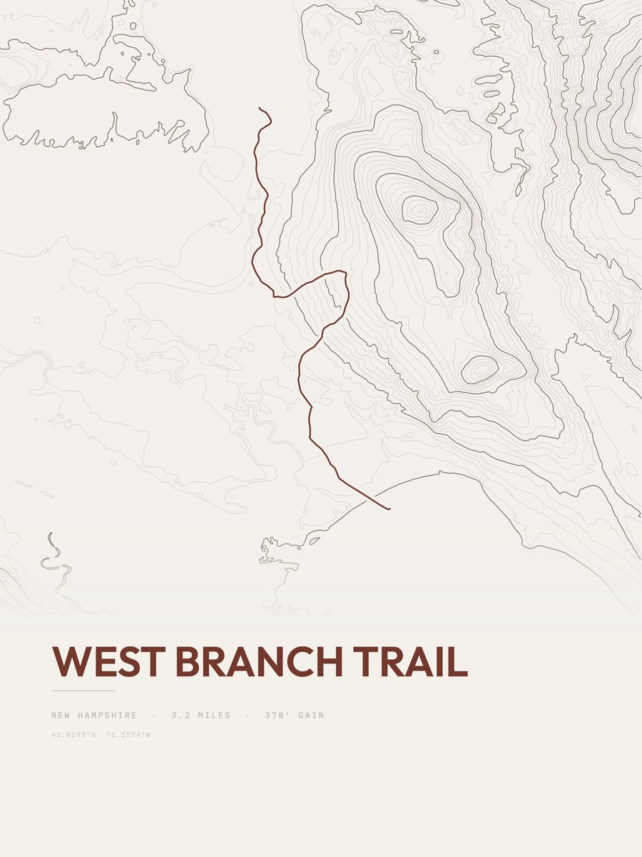 West Branch Trail topographic trail print