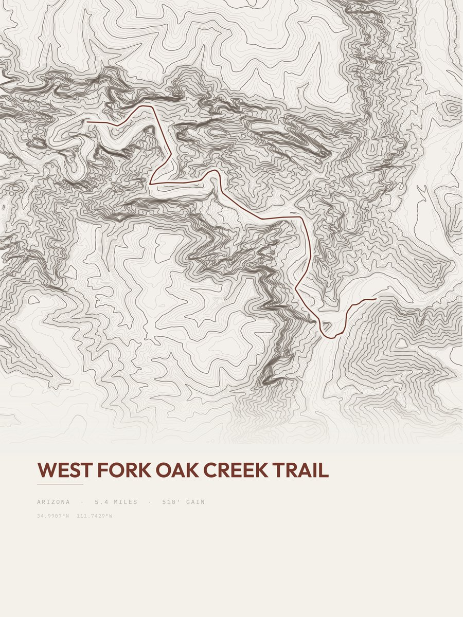 West Fork Oak Creek Trail Topographic print