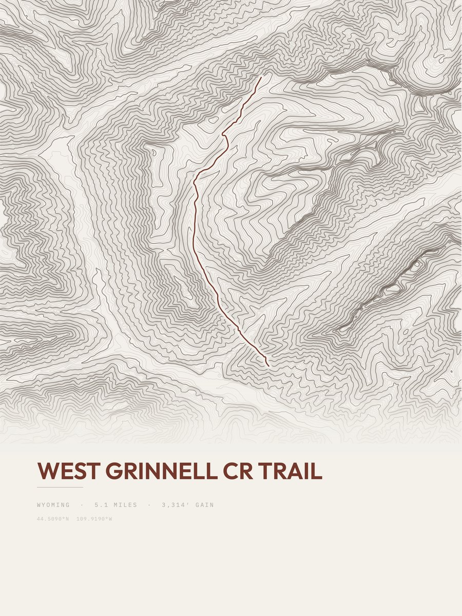 West Grinnell Cr Trail topographic trail print