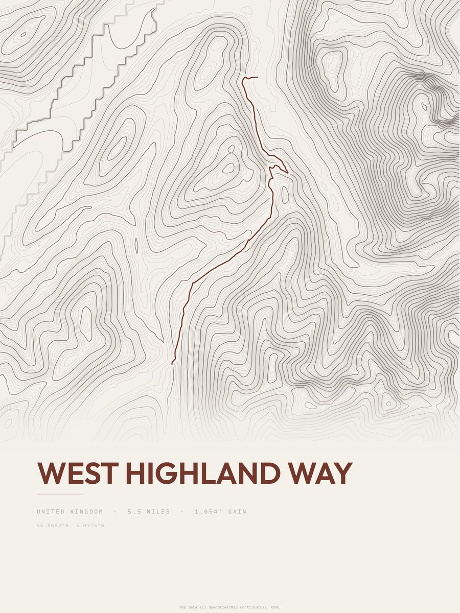 West Highland Way topographic trail print