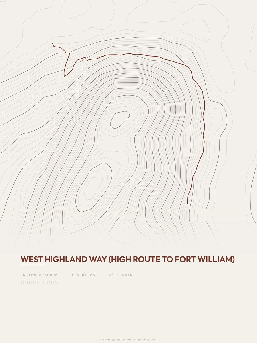 West Highland Way topographic trail print