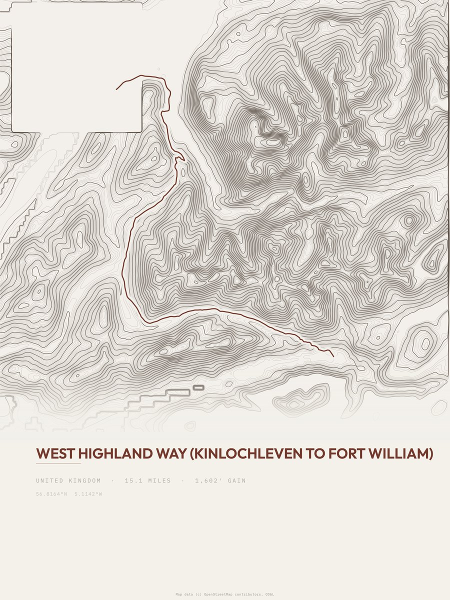 West Highland Way topographic trail print