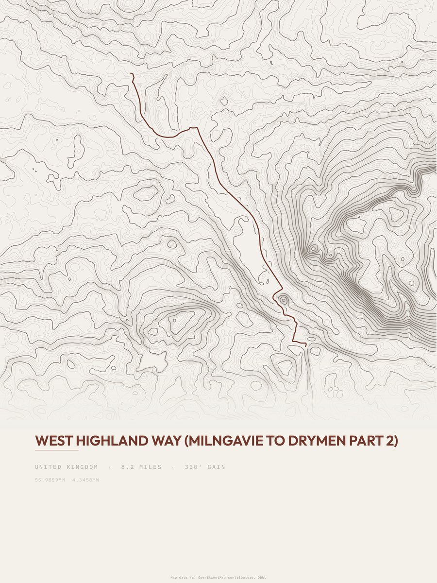 West Highland Way topographic trail print