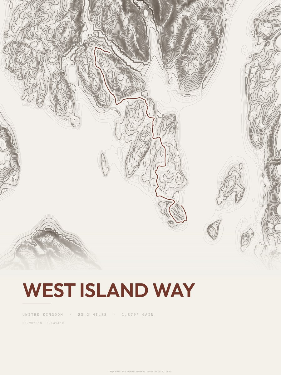 West Island Way topographic trail print
