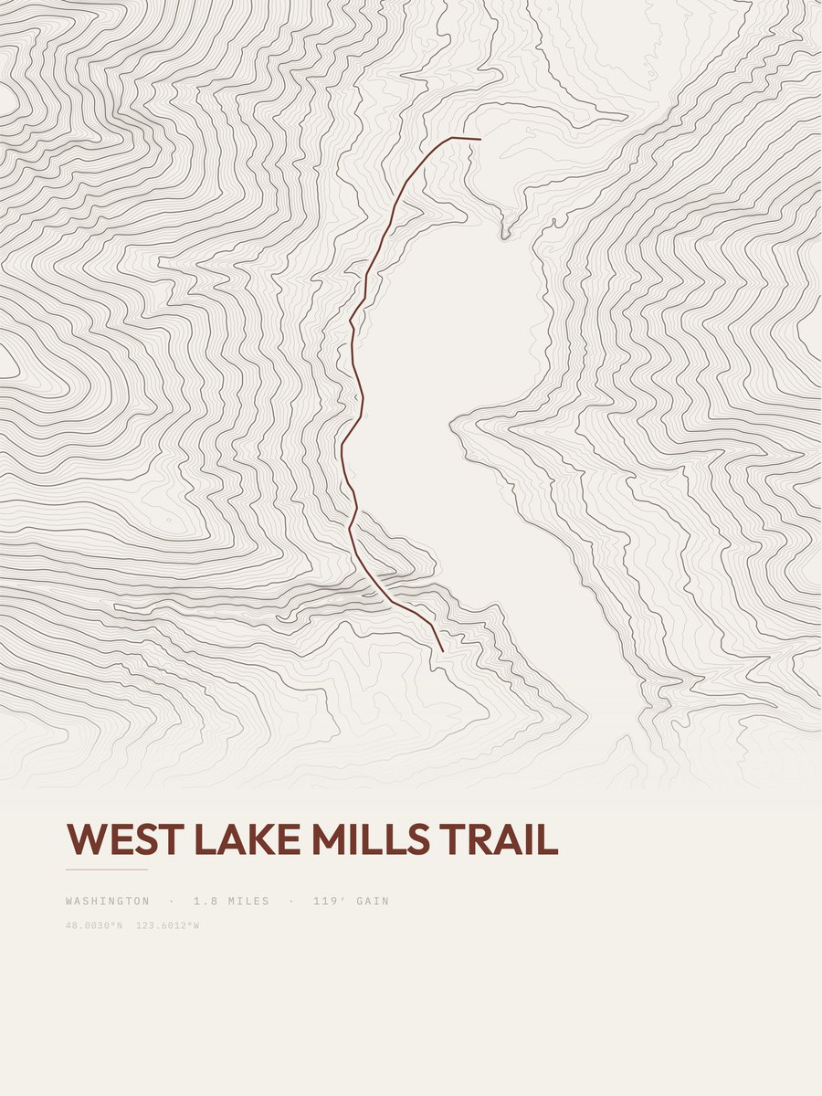 West Lake Mills Trail topographic trail print
