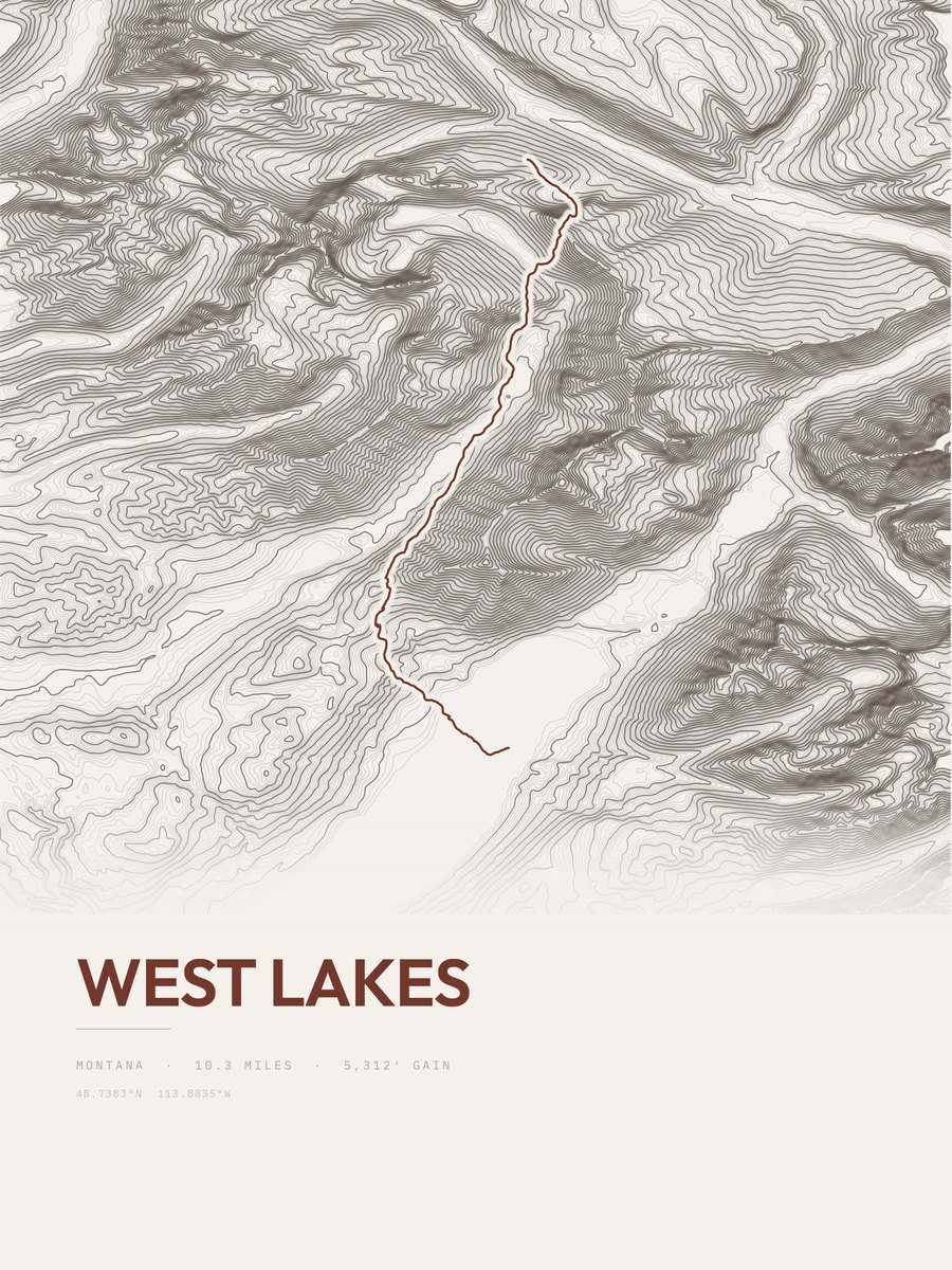 West Lakes topographic trail print