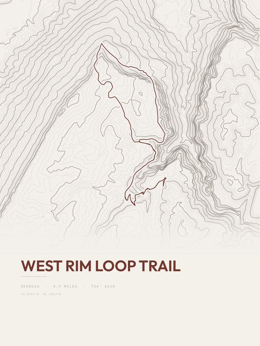 West Rim Loop Trail Topographic print