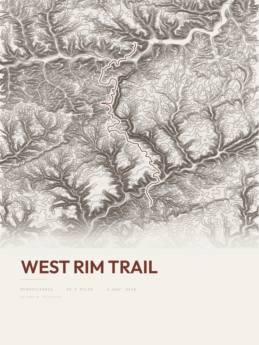 West Rim Trail topographic trail print
