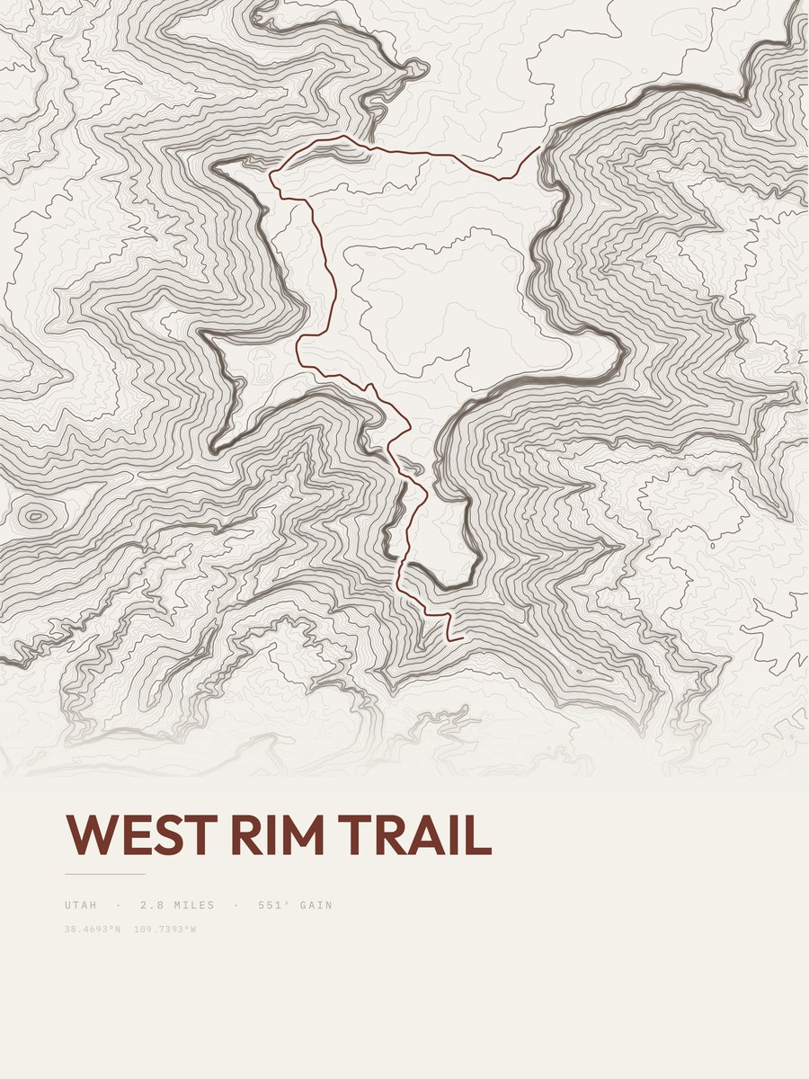 West Rim Trail Topographic print