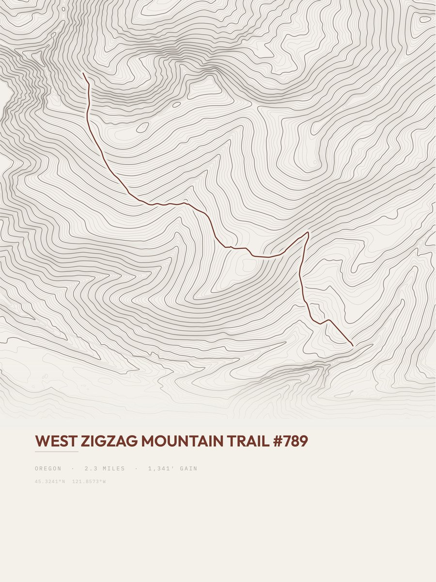 West Zigzag Mountain Trail topographic trail print