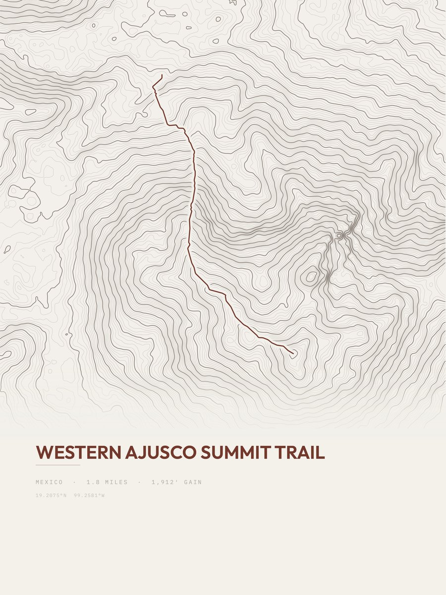Western Ajusco Summit Trail topographic trail print